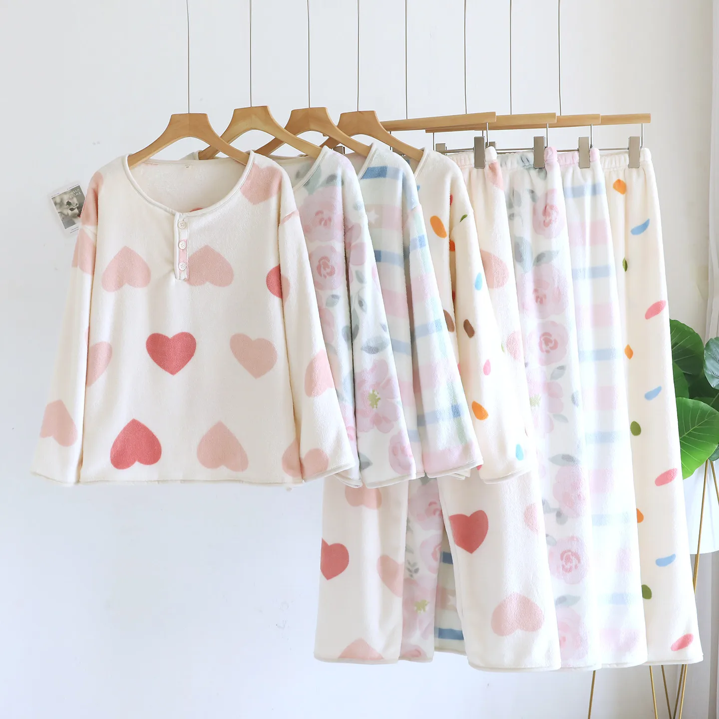 

Flannel 2 Piece Set Pajama Woman Winter Sleepwear Pyjamas Thick And Warm Long Sleeve Home Wear Women's Home Suit Pijama
