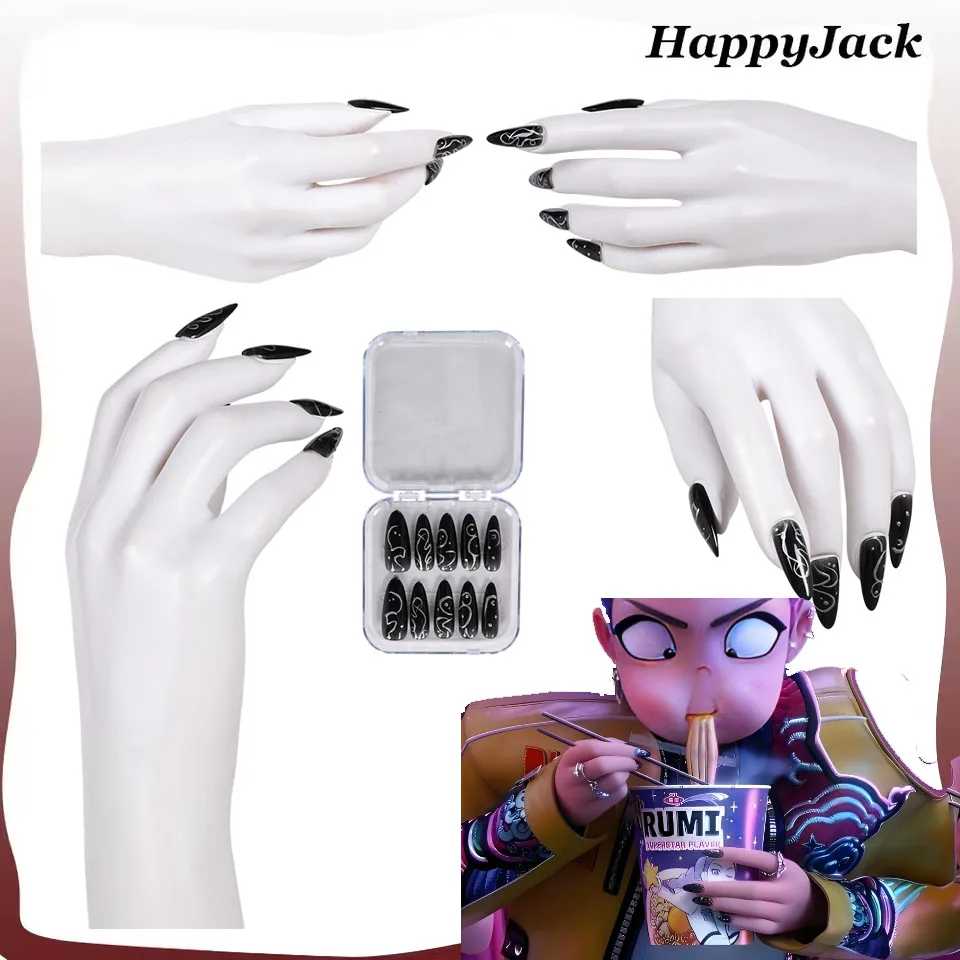 

Руми Косплей Nail Art Демоны Ролевая игра Охотник KPop Черные накладные ногти Женщины Девушка Красота Хэллоуин Карнавальный костюм Аксессуары Опора