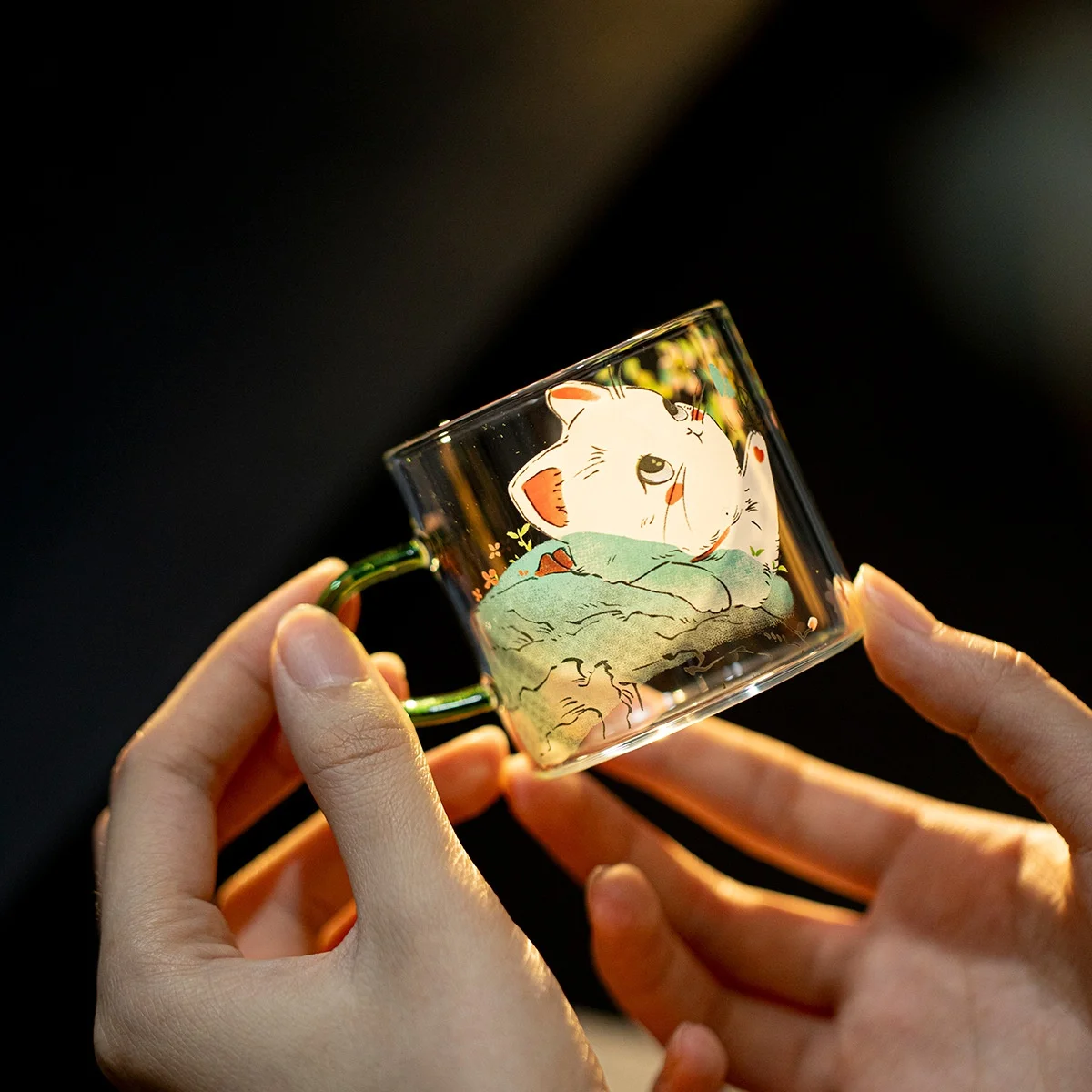 Japanese Style Lucky Cat Glass Tea Cup With Handle 120ml Plutus Cats Espresso Cup Coffee Mugs