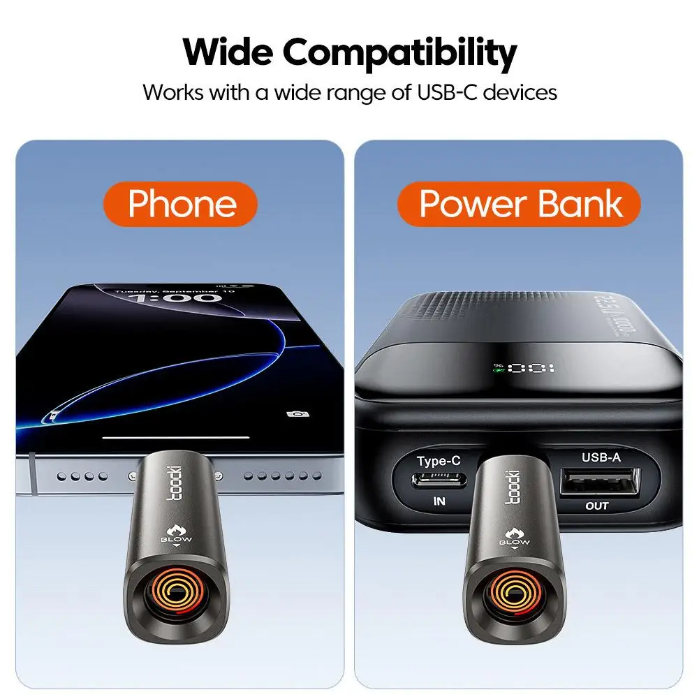 Universal Type-C Interface For Mobile Phone Cigarette Lighter Metal Non-Gas Type C Lighter No Flame Auto Shut-Off Safety Lighter