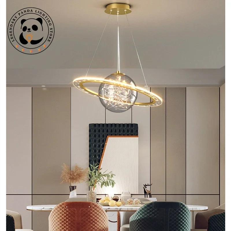 Luces colgantes creativas modernas, pantalla de lámpara circular de Planeta, candelabros de techo para habitación de niños, accesorios de decoración de arte para interiores