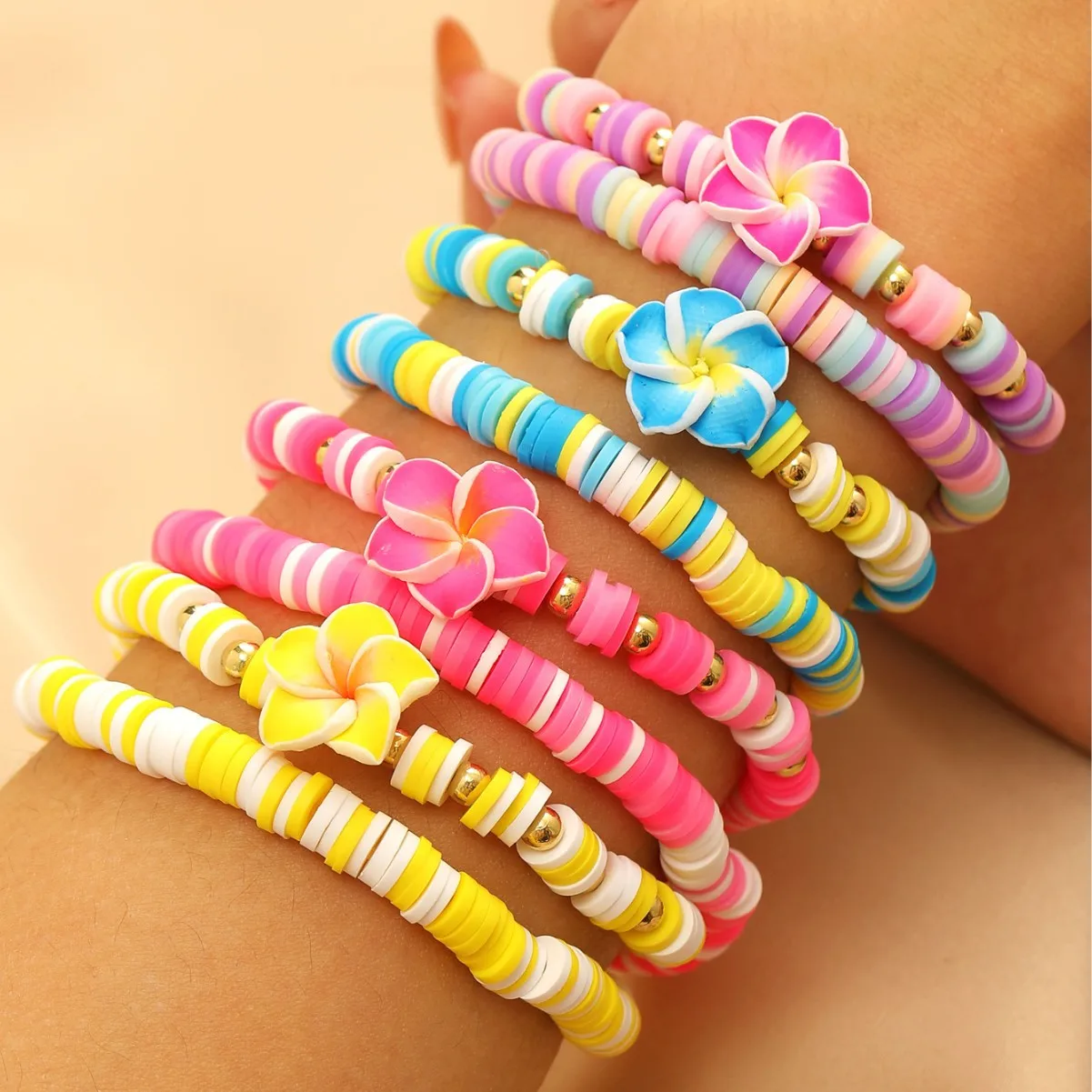 

Colorful Flower Bracelets Women Beaded Polymer Clay Vibrant Summer Accessories Handmade Charm Bracelet Collection