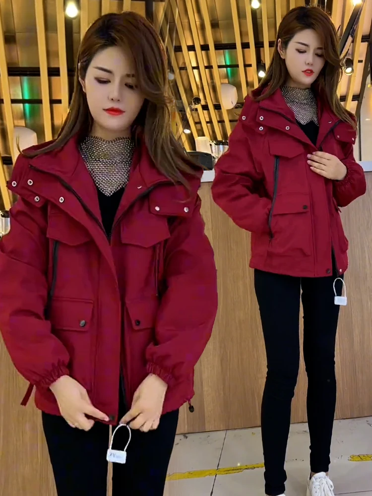 

Faionable Korean Sle Hooded Jaet Women's Spring Autumn New Arrival Slimming ort Outerwear Versatile Commute Windbreaker