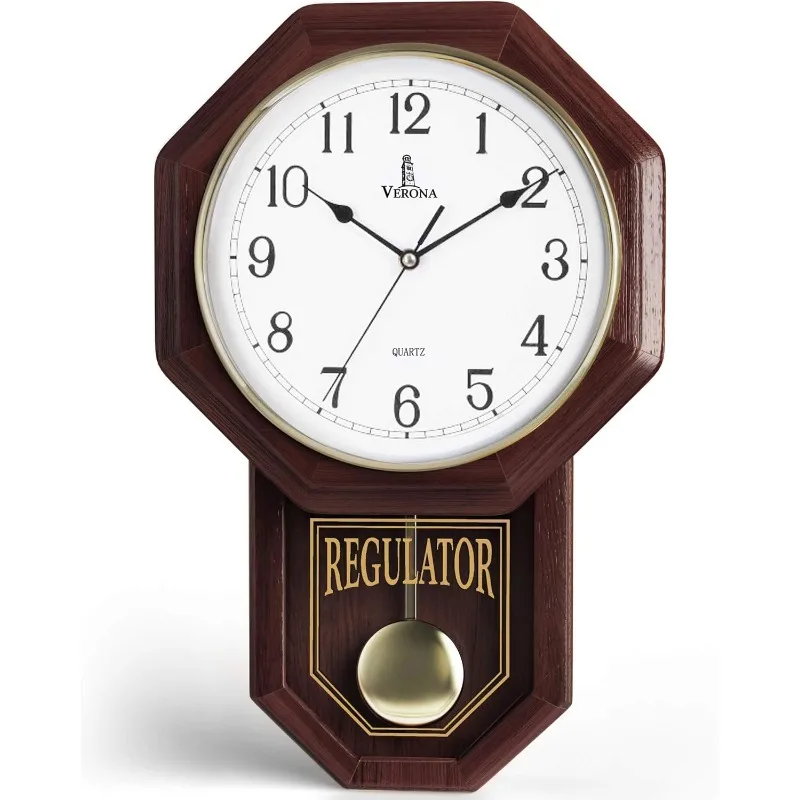 Pendulum Wall Clock - Regulator Clock - Real Wood Schoolhouse Wall Clock with Pendulum