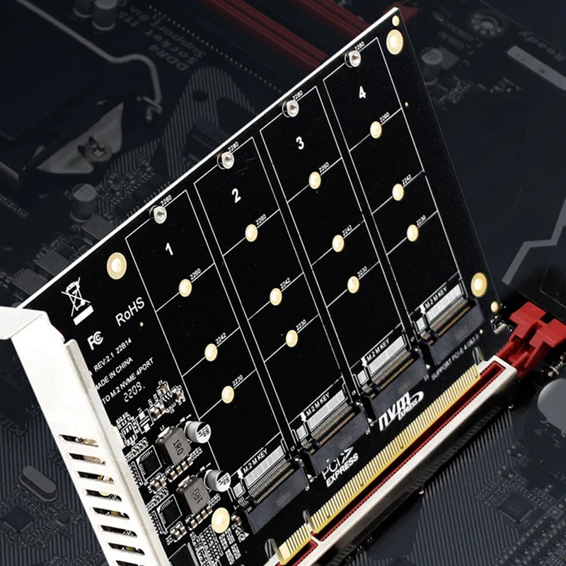 PH44 Nvme 4 디스크 어레이 카드 PCI-E 레이드 카드 신호 분할 확장 카드, Nvme 레이드 Pcie 4.0 3.0 X16 분할 카드