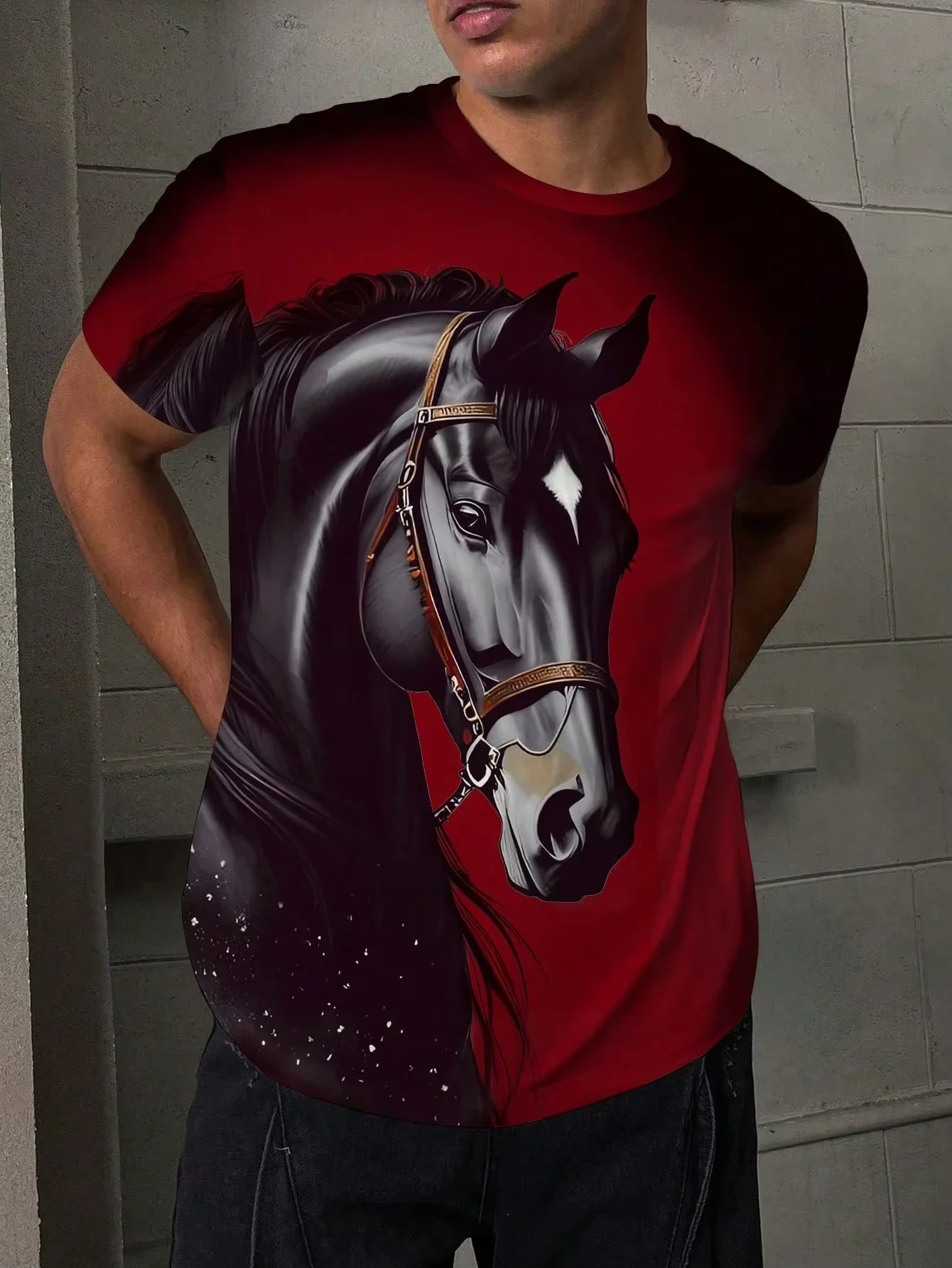 Men's 3D Animal Horse Printed T-shirt 2027 Summer New Men's Round Neck T-shirt Casual Comfortable Hip Hop Pullover Short Sleeve