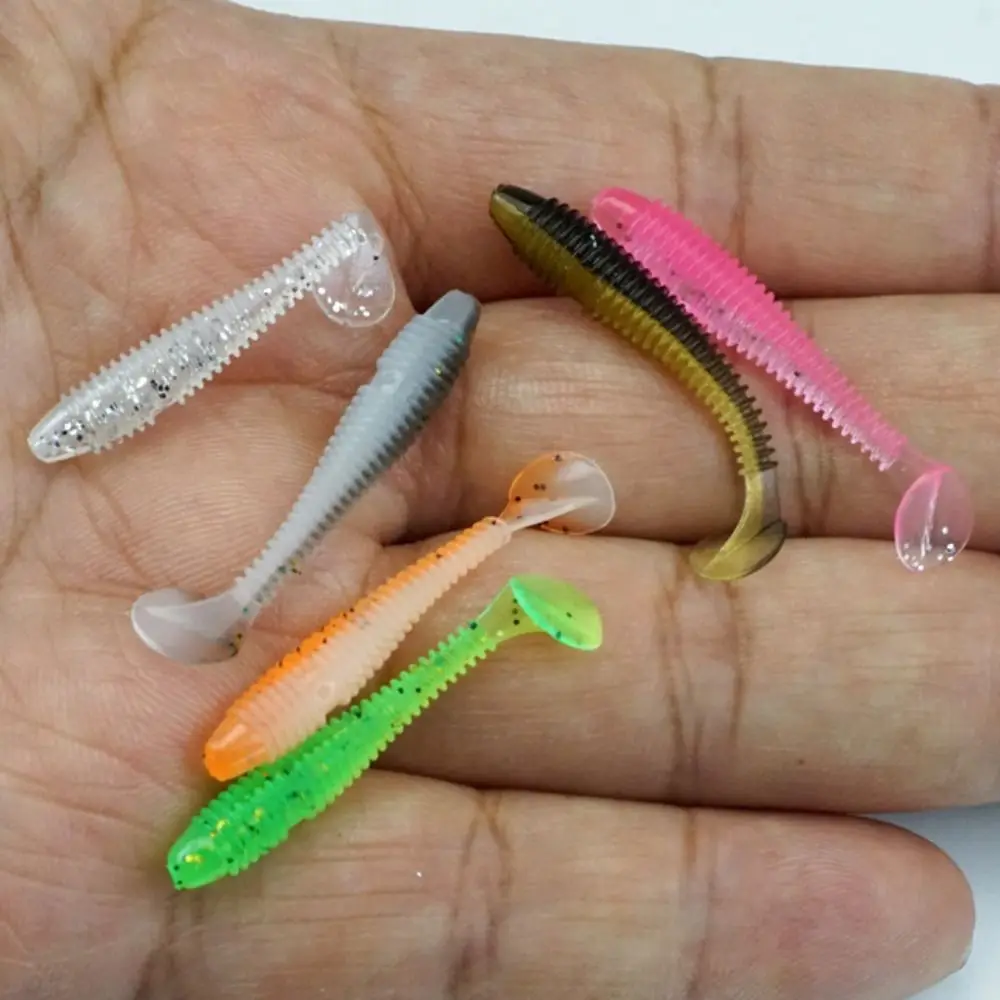 20PCS New Micro Soft Fishing Lures T-tail Design Worm Shape T-tail Worm Lure 5.5cm Jig Wobblers Pike Fishing