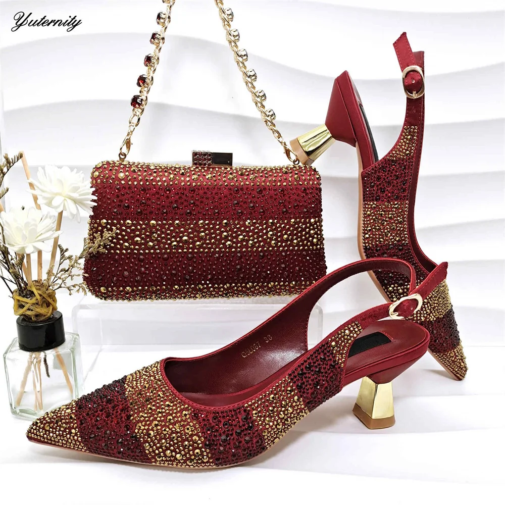 Nigeria Style Woman Pumps Shoes And Bags Set For Wedding Fashion Comfortable Heels Shoes And Bag For Party Large Size 38-43 image 5