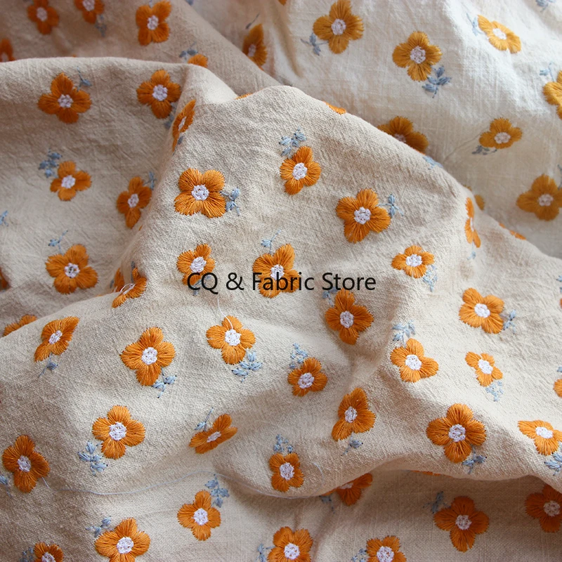 

Хлопковая и льняная ткань с 3D цветочной вышивкой для сумок, диванов, штор для обеденного стола, скатерти, ткань ручной работы своими руками