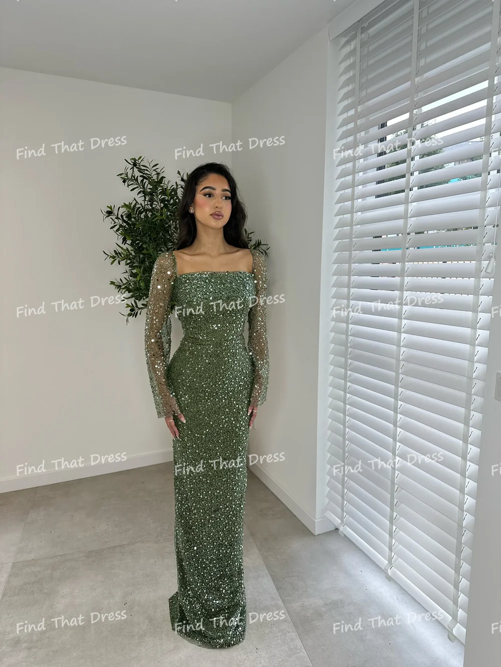 العرف الحديثة ساحة طوق مطوي مثير حورية البحر ثوب مسائي عارية الذراعين الترتر فستان عربي سعودي مع قطار للانفصال #5