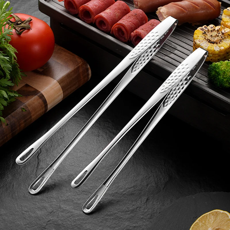 2Pcs Küche Zange Grill Grill Zange Edelstahl Kochen Pinzette Chef Lebensmittel Fleisch Zange Clip BBQ Werkzeuge Küche Zubehör