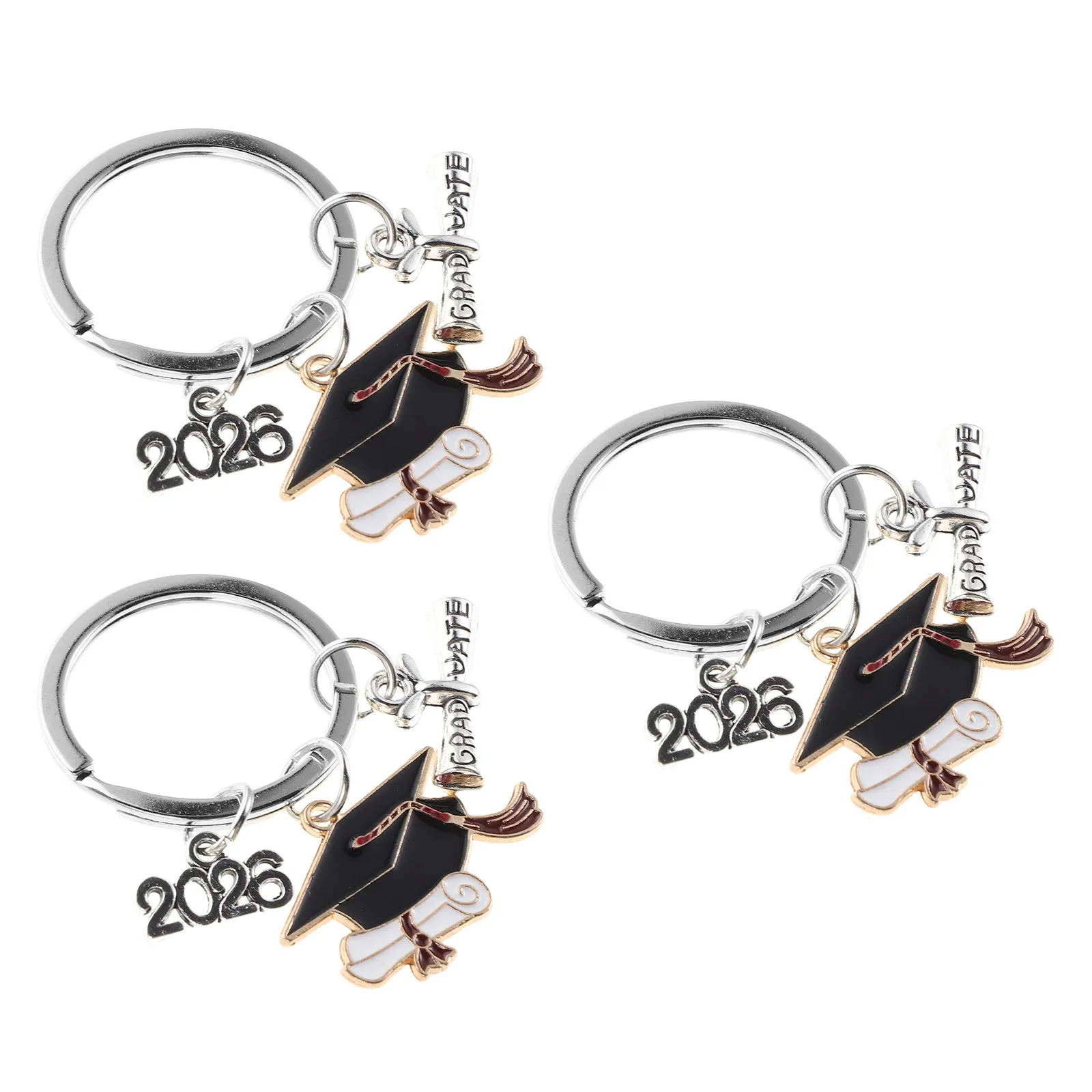 3Pcs Graduation Cap Keychain 2026 Metal Grad Cap Pendant for Students Teachers Graduates Bachelor Hat Bag Charm Graduation Party