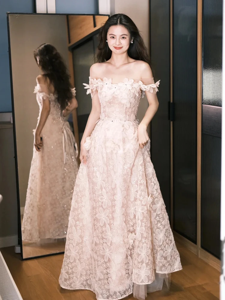 

Ele Lace Flower Embroidered Wedding Dr Sweet Sle A-Line Skirt Long Svel Birthday Adult Ceremony Dr