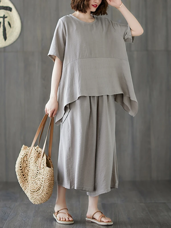 Summer plus Size Women's Slimming Concealing Loose Casual Wide Leg Pants Two Piece Set Faionable plus Size Sister