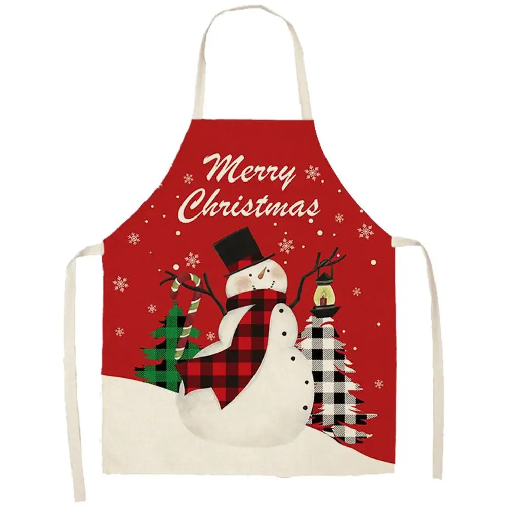 Women\'s Christmas Apron  Chef Kitchen  Black and Red Plaid  Ornament Linen Baking Grill