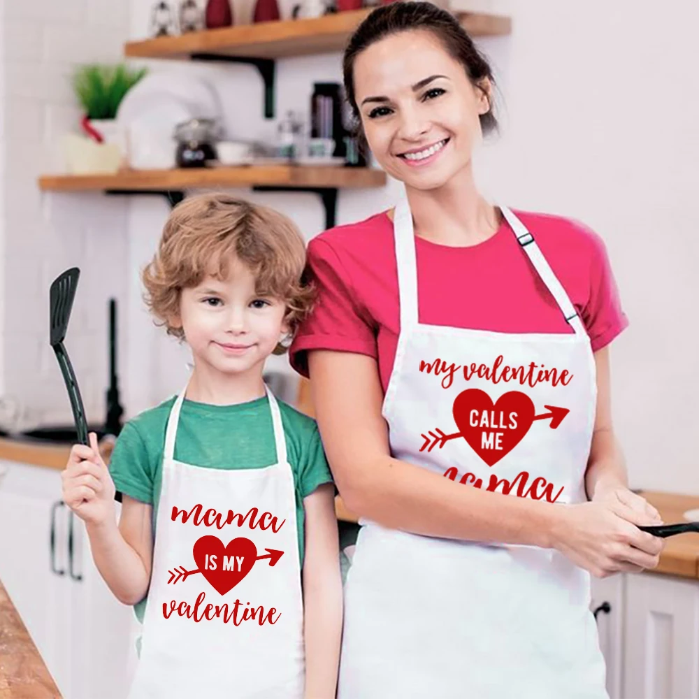 Valentine Mom Kids Family Matching Apron Mother Child Cooking Baking Apron Mama Pinafore Children Apron Valentine's Day Gifts