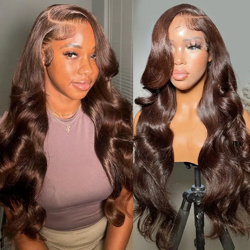 الشوكولاته براون البرازيلي الجسم موجة خصلات الشعر المستعار الإنسان 13x4 HD الدانتيل الشفاف شعر مستعار أمامي قبل قطعها 200% الكثافة الدانتيل شعر مستعار أمامي