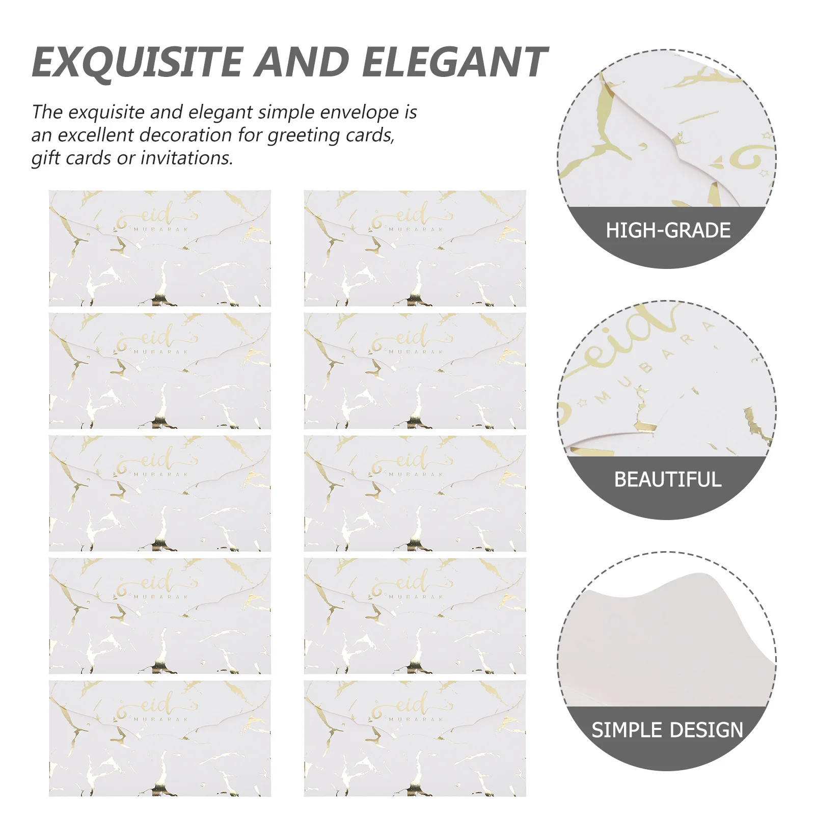 10Pcs Gilding Money Envelopes Eid Mubarak Elegant Paper Envelopes Gift Cards Ramadan Festive Use Eid Supply Envelope Packet