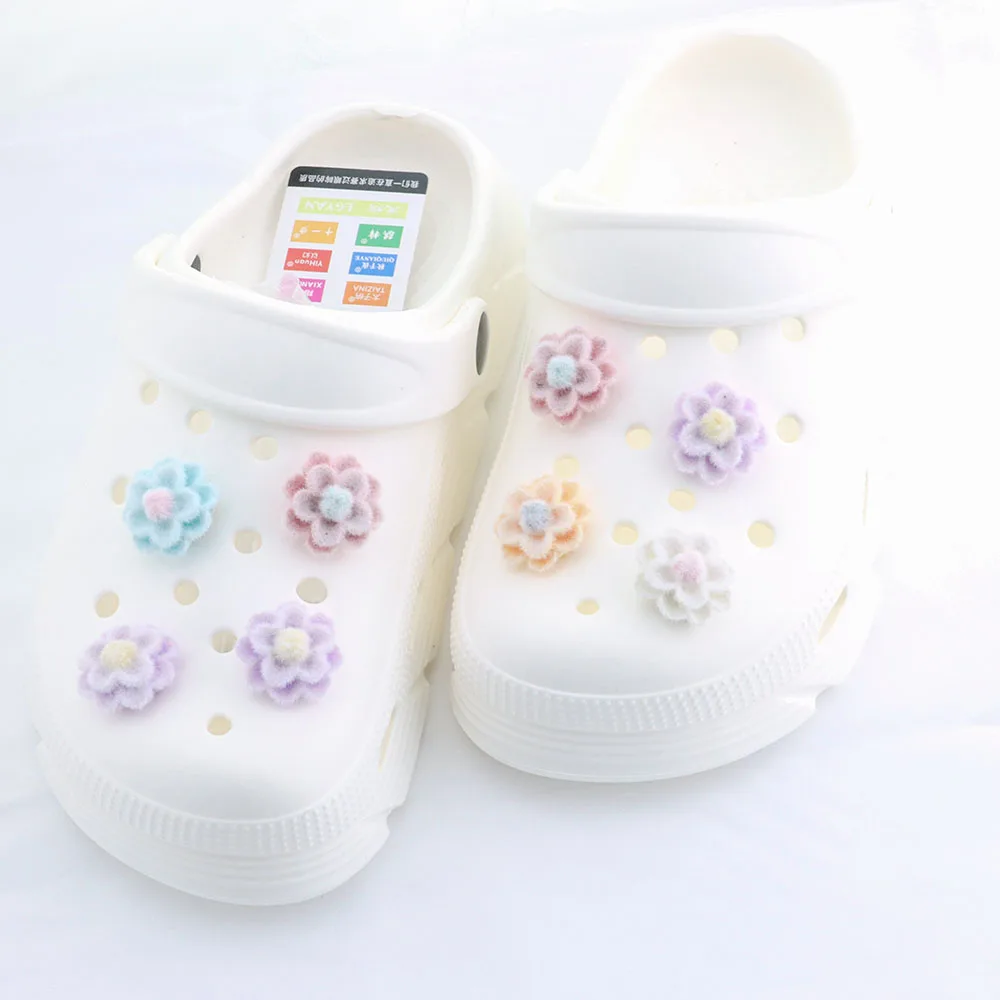 

10Pcs Flocked Flower Resin Clog Charms Cute Handmade Accessories Clog Decorations