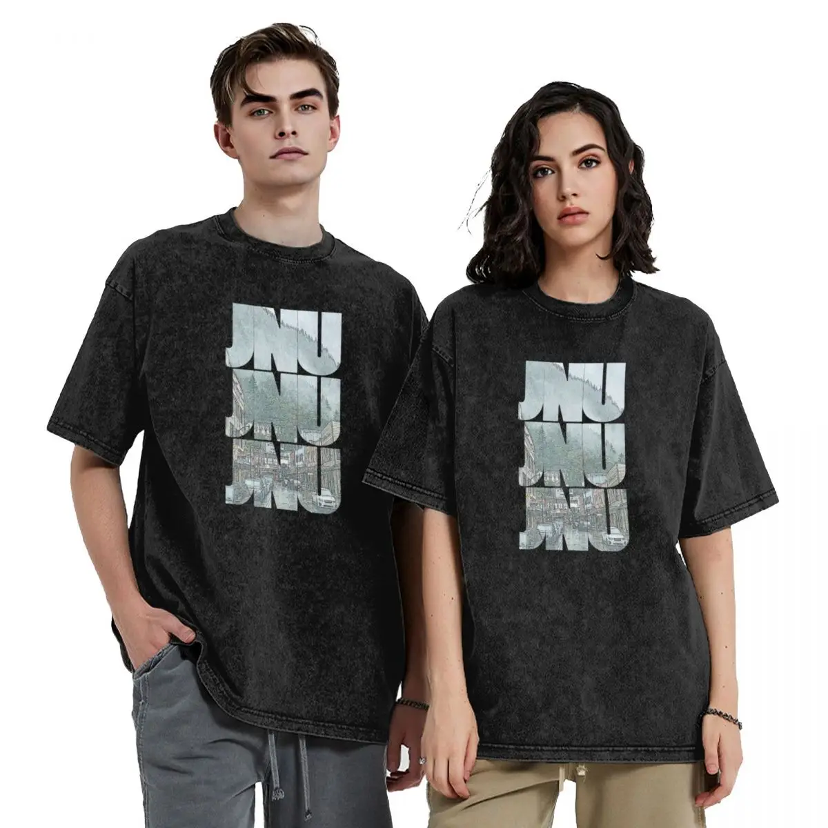 

Juneau, Alaska JNU Downtown Cityscape Repeating Pattern T-Shirt customs design your own Funny t-shirts t shirts for men