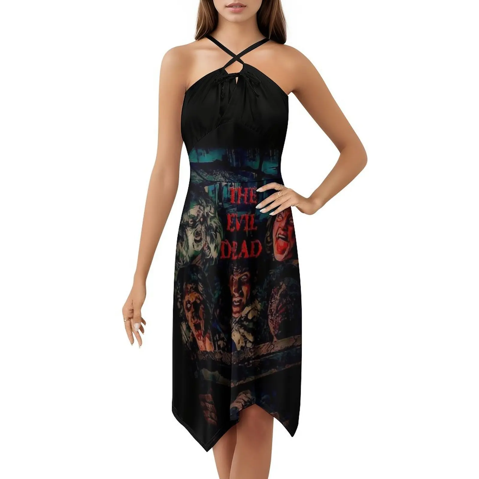 Five Friends Vestido de festa feminino elegante vestido evasê com opções curtas/longas/sem mangas Horror 80Shorror 1980S 80S Horrorart