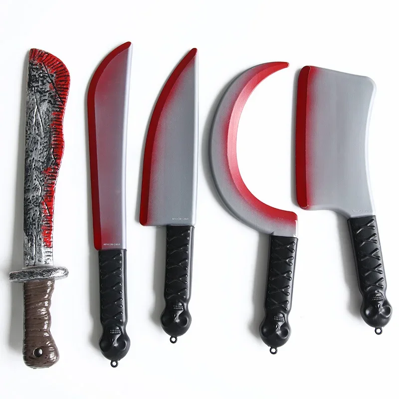 Halloween Bloody Knife DIY Party Decoration Sharp Plastic Toy Simulation Kitchen Knife Tricky Props Curved Knife Halloween Props