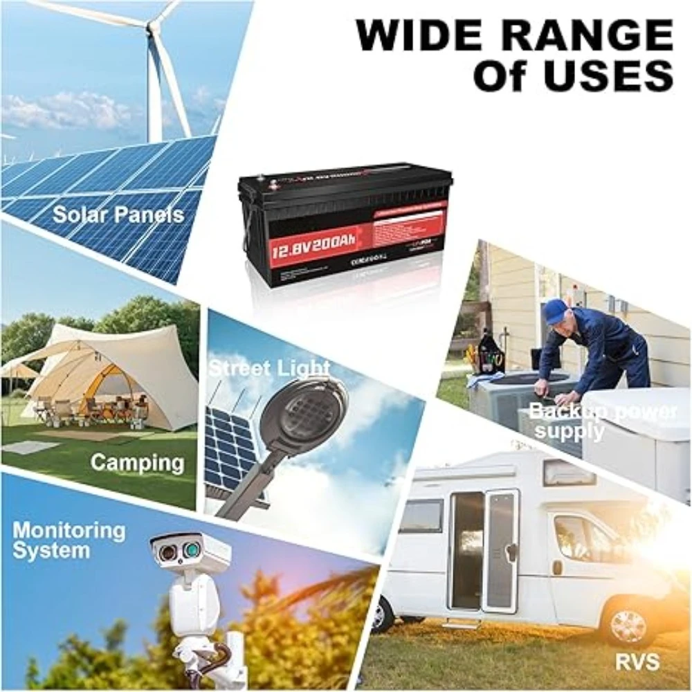 Akumulator litowo-żelazowy LiFePO4 12V 200Ah, wbudowany BMS 200, 8000+ cykli głębokiego rozładowania, ochrona przed niskimi temperaturami, akumulator litowo-żelazowy wielokrotnego ładowania