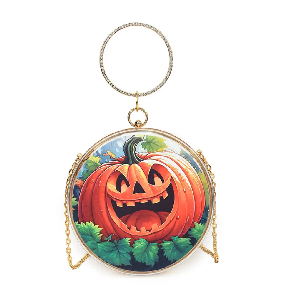 

Durable Pumpkin Halloween Round Handbag Alloy Cartoon PVC Transparent Pouch Printed Ghost 3D Shoulder Purse Figure