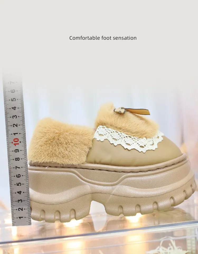 7 cm platform high heel slipeprs women's new warm fur slides waterproof winter slipper ladies easy clean furry home mules shoes