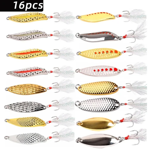 Imagen 1 del producto Juego de cucharas giratorias VIB de Metal, 16 Uds., 10g, 15g, 20g, sanguijuela luminosa, cebo duro para pesca con caña, aparejos de pesca nocturna, kit de Señuelos de Pesca