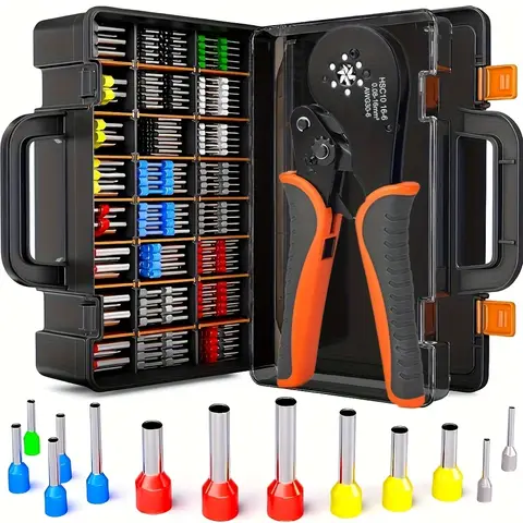HSC8 16-6 Hexagonal Crimper Kit with 800PCS PVC Insulated Ferrule Terminals, 0.08-16mm² AWG30-5 for Electrical Connections