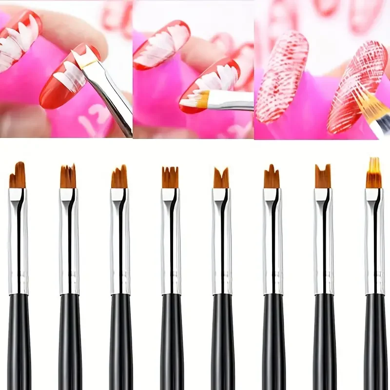 8pcs Nail Art Petal Brush Pen Kit 3D Builder Nail Gel Brush Professional Acrylic Nail Drawing-Gradient Painting Nail Art Tool