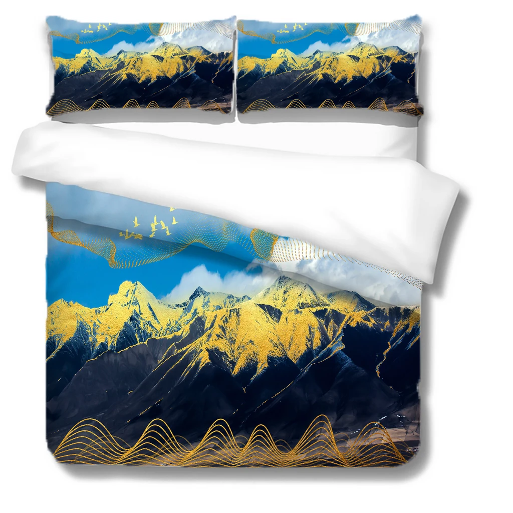 HUANZHUANG duvet cover full size 3D Boys Girls Mountain Range Landscape At Dusk Print Bedding Set Microfiber set 3 Pieces