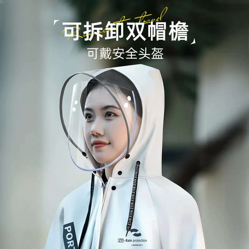 Long Raincoat for Women Men Waterproof Hooded Rain Coat with Large Pockets Striped Rain Jacket for Outdoor Cycling Hiking Travel