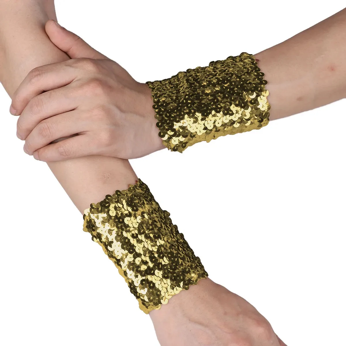 

Sequin Cuffs Women Shiny Stretchy Elastic Oversleeve Arm Sleeve Party Performance Costume Accessory Girls Favors Slap Bracelet