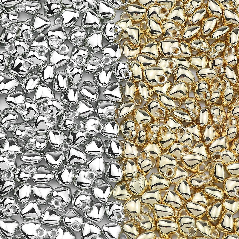 50pcs/lot 6 8 10mm Heart Shape Gold Color CCB LOVE Beads Pendant Loose Beads For Jewelry Making Accessories DIY Bracelet Earring