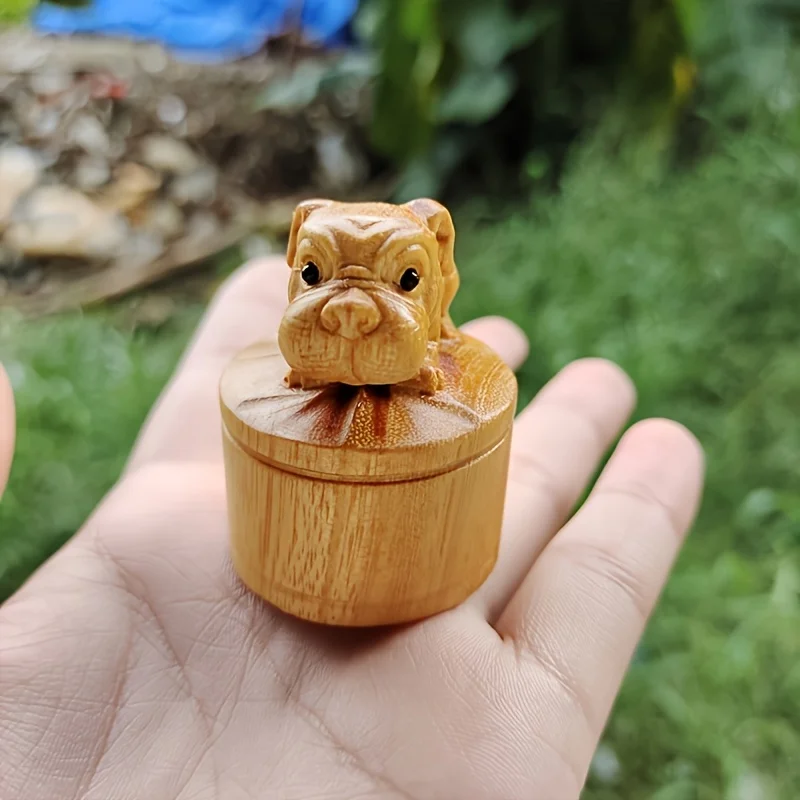1.7 Inch Hand-Carved Wooden Puppy Figurine, Carved Craft Ornament, Suitable for Creative Home Decor, Desktop Decoration, Living Room Gift, Hand-Carved with Fine Detailing