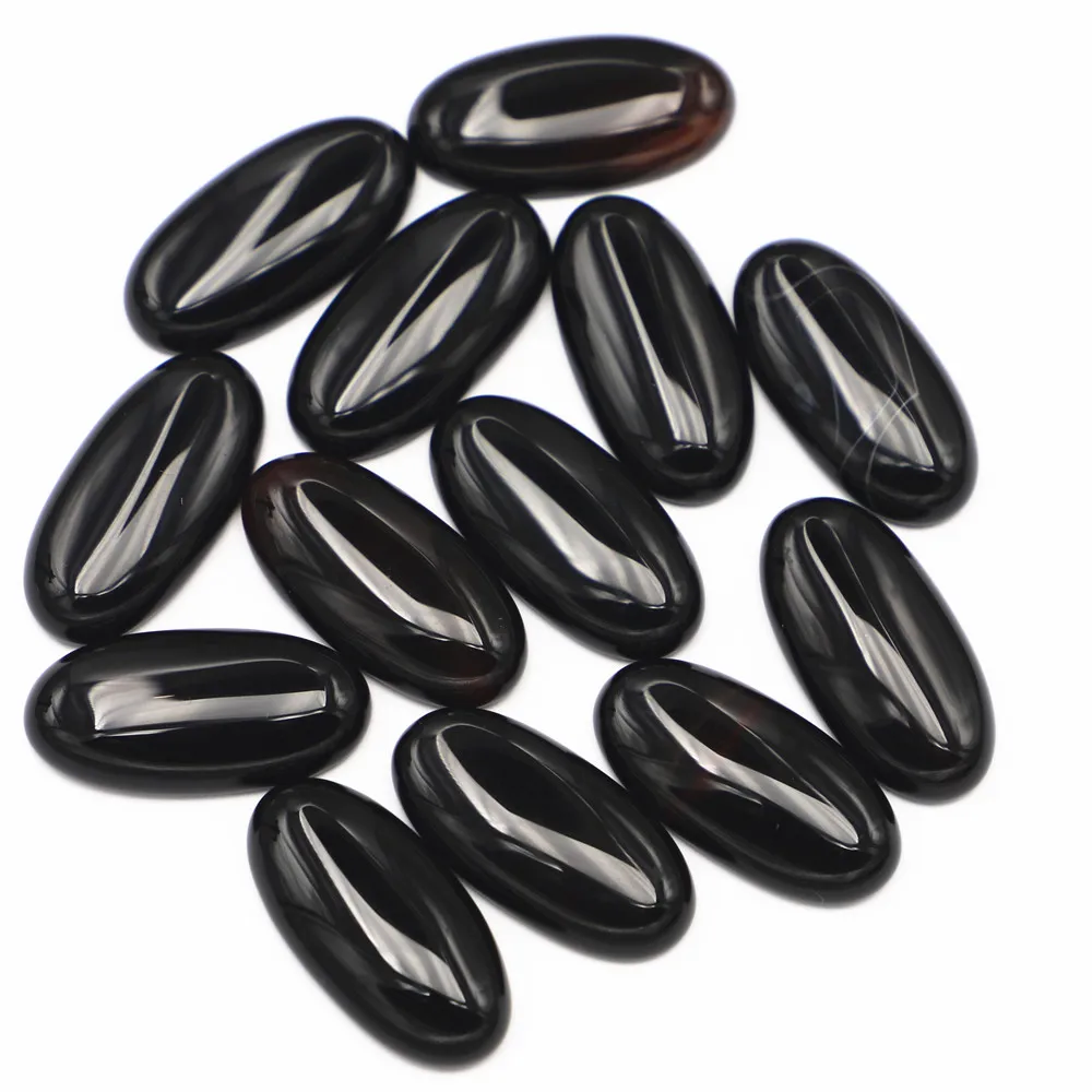 

New Natural Stone Oval Black Agate Cabochon Setting Beads Fit DIY Pendants Rings Earring Women Jewelry 30x15mm 20Pcs Wholesale