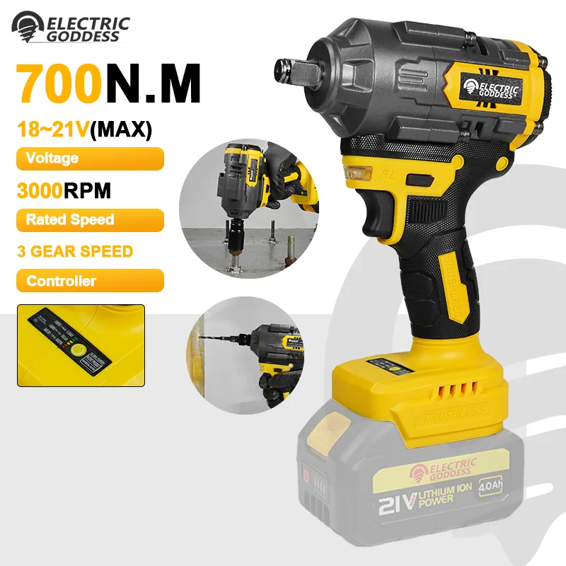 

Электрический бесщеточный двигатель «Богиня», электрический ударный гайковерт, аккумуляторная отвертка с крутящим моментом 700 Нм, электроинструмент для батареи Makita 18 В ﻿