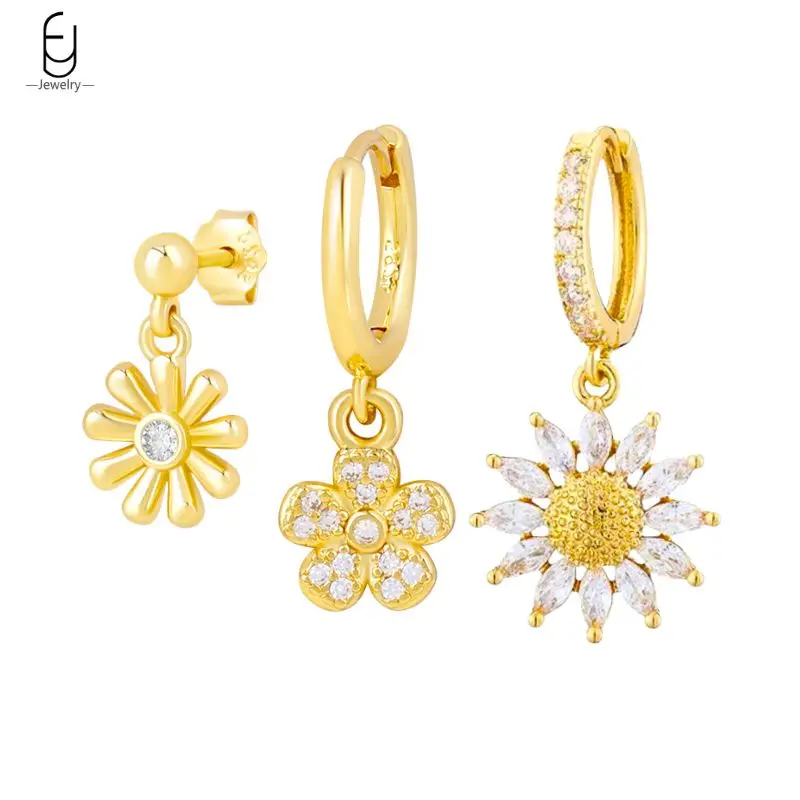 

925 Sterling Silver Needle Exquisite Flowers Pendant Earrings Shiny Crystal little Daisy Earrings for Women Party Fine Jewelry