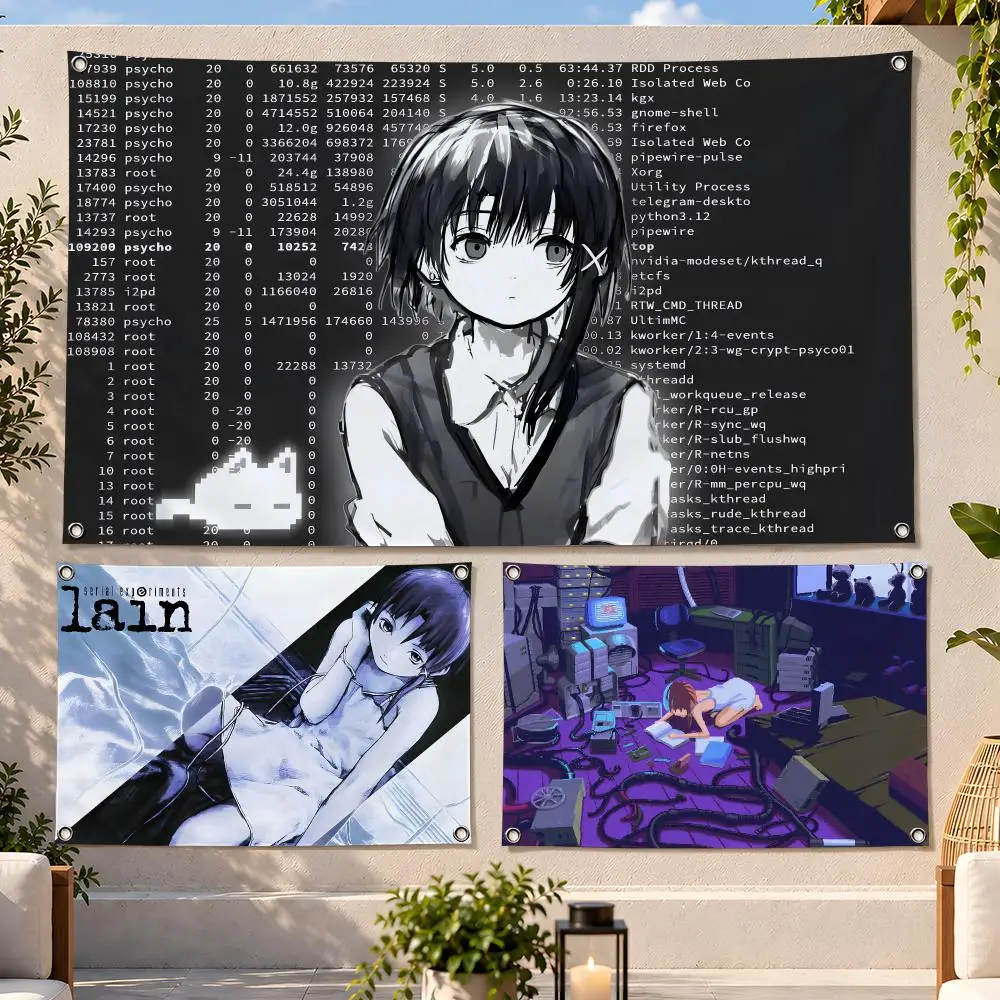 Cyberpunk Serial Experiments Lain Flags Fan Flag Banner Wall Hanging Outdoor Yard Camping Dorm Garage Party Home Decor Gift