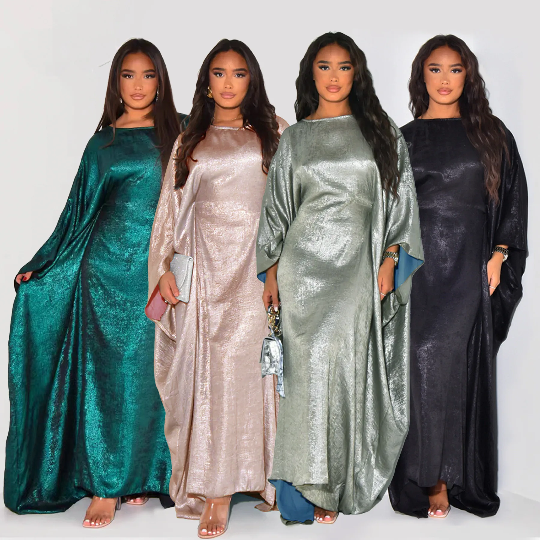 

Eid Djellaba Shiny Abayas for Women Muslim Batwing Modest Dress Ramadan Islam Jalabiya Kebaya Arab Caftan Marocain Femme Kaftan