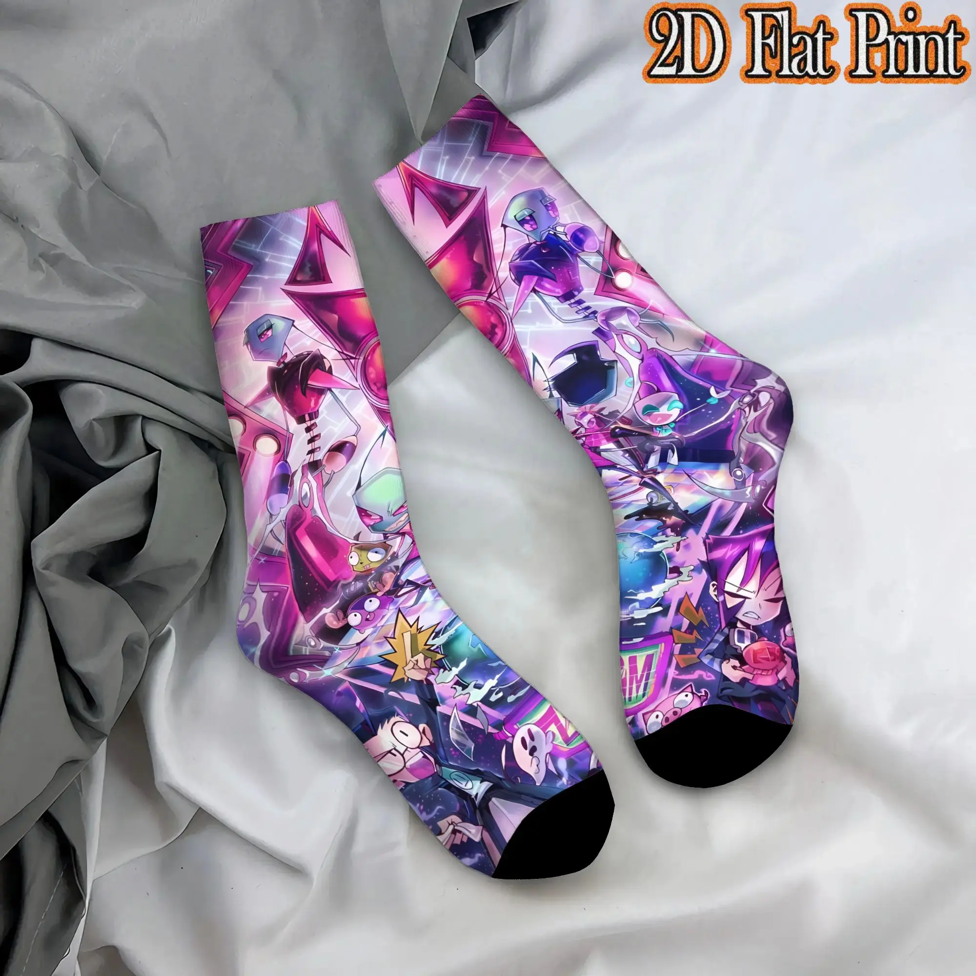 Invader Zim Anime Retro  Street Style Novelty Seamless Mid-calf Winter Sock Sports Socks