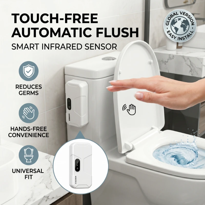 Household Smart Infrared Induction Toilet Flusher Set Charging Automatic Toilet Flush Push Free-Button Sensor Toilet Accessories