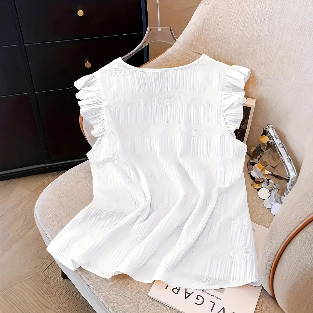 Femmes col en V chemises sans manches translucide femmes hauts à la mode été élégant couleur chemises femmes décontracté bureau chemises pour les femmes