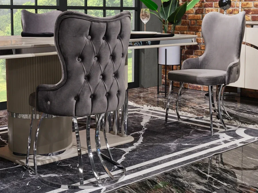 -High Quality Luxury Leisure Silver Stainless Steel Dining Chair Modern Design Velvet Restaurant Chair for Home Hotel Wedding