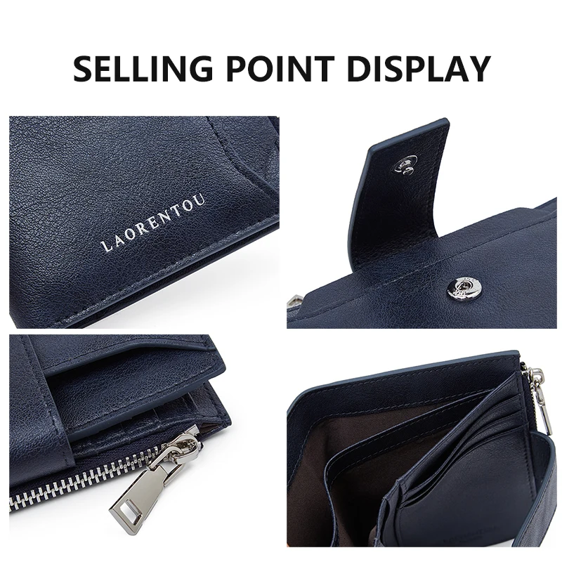 Laorentou carteira masculina de alta qualidade couro moda curto titular do cartão carteira casual vintage moeda bolsa
