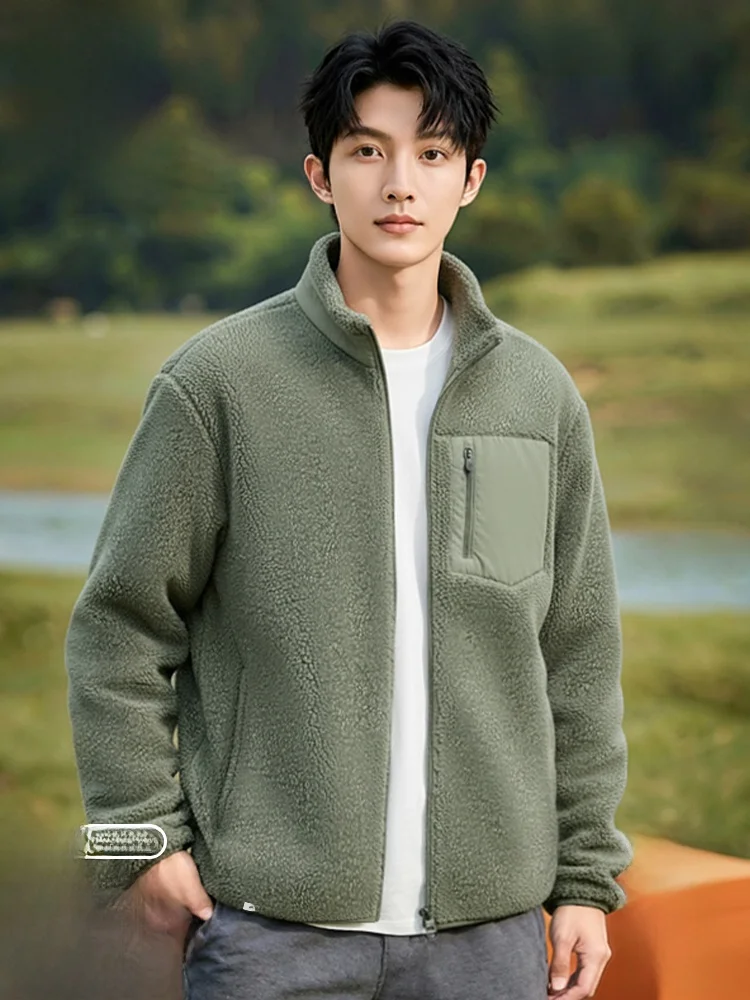 

Men's Fce Lined Stand Collar Jaet Winter Outdoor Casual Thiened Polyester Fiber Long Sve Zipper Closure ...