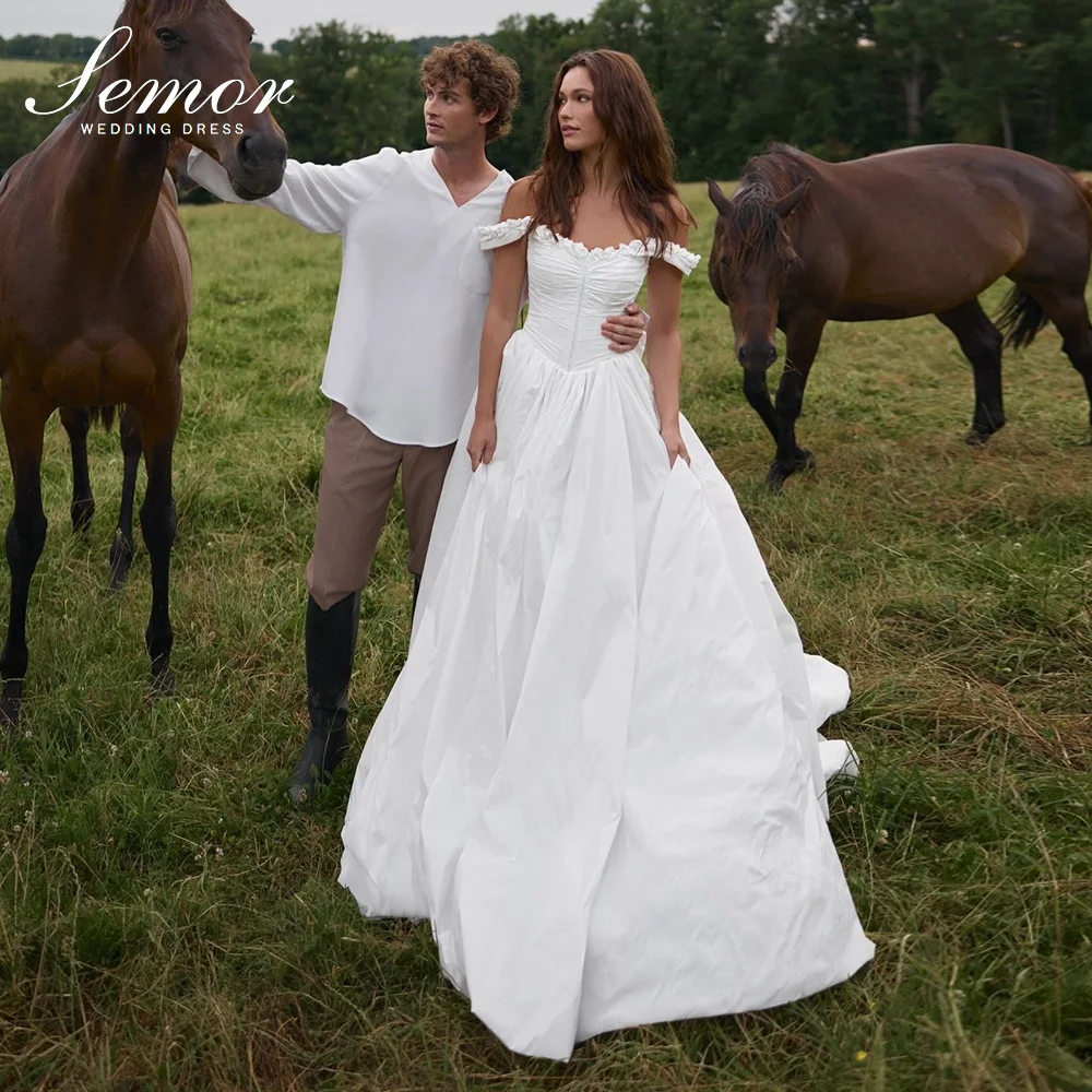 Semor Elegant Off White Off The Shoulder Wedding Dress Romantic Ball Gown A-line Ruffled Princess свадебное платье Customized