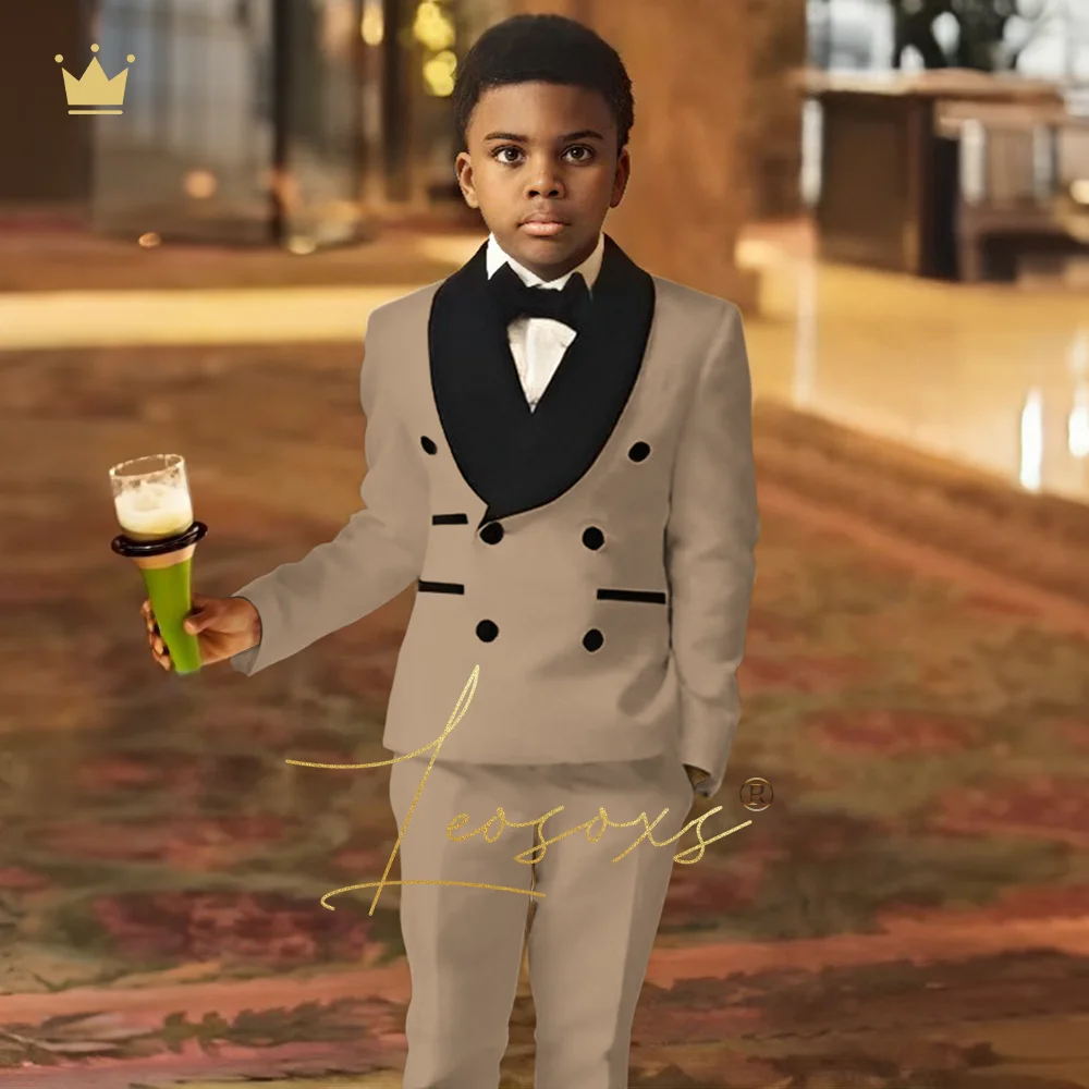 Boys double breasted tuxedo dress suit 2 piece suit, custom made children black velvet shawl collar wedding dinner cocktail suit